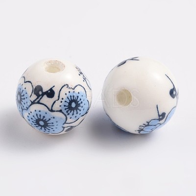 Floral Printed Porcelain Beads CF181Y-1