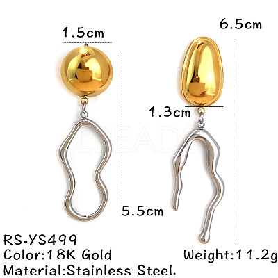 Two Tone 304 Stainless Steel Dangle Stud Earrings WG213BB-04-1