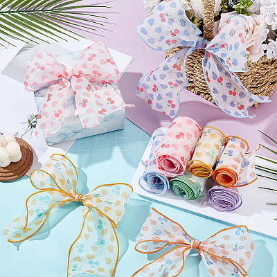 12 Yards 6 Colors Printed Polyester Gauze Ribbon OCOR-WR0001-82-1