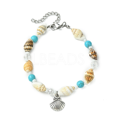 Handmade Shell & Synthetic Turquoise Beaded Bracelets for Women BJEW-TA00570-1