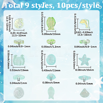 90Pcs 9 Styles Transparent Spray Painted Glass Beads GLAA-BM0001-02B-1