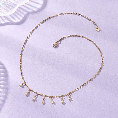 Natural Pearl Rice Pendant Bib Necklaces with 304 Stainless Steel Cable Chains NJEW-JN05944-1