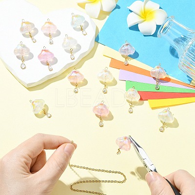 15Pcs 5 Colors Transparent Acrylic with Brass Micro Pave Cubic Zirconia Pendants PALLOY-CJ00190-1