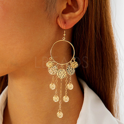 Bohemian Style Alloy & Iron Flat Round Tassel Chandelier Earrings FS-WGEBDA7-08-1