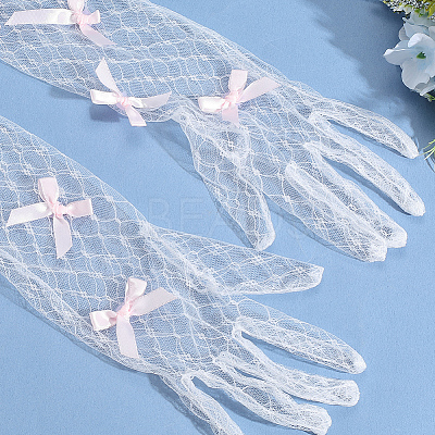 Bowknot Polyester Long Lace Gloves AJEW-WH20007-92A-1