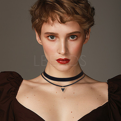 4Pcs 2Styles Alloy & Black Velvet Inverted Triangle Pendant Double Layer Choker Necklaces NJEW-WH20002-11B-1