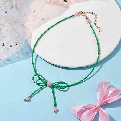 Glass Seed Pendant Necklaces for Women NJEW-MZ00031-04-1