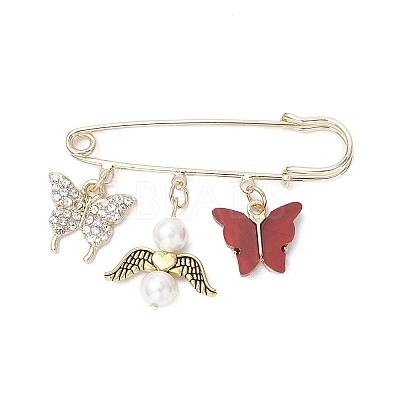 9Pcs Butterfly Alloy & Acrylic & Rhinestone Pendant Brooches JEWB-BR00185-1