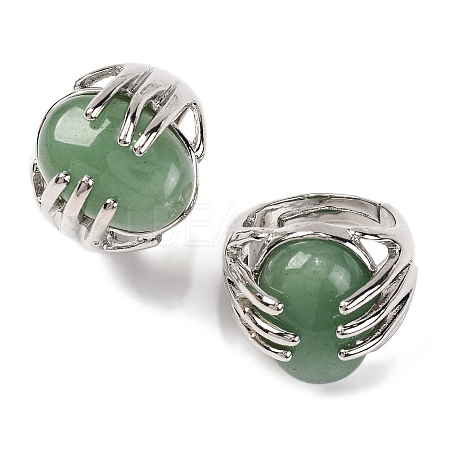 Oval Natural Green Aventurine Finger Ring G-Q184-06C-P-1
