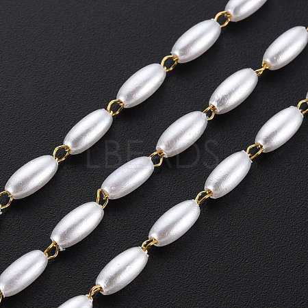 304 Stainless Steel & ABS Plastic Imitation Pearl Beaded Chains CHS-S008-014A-G-1