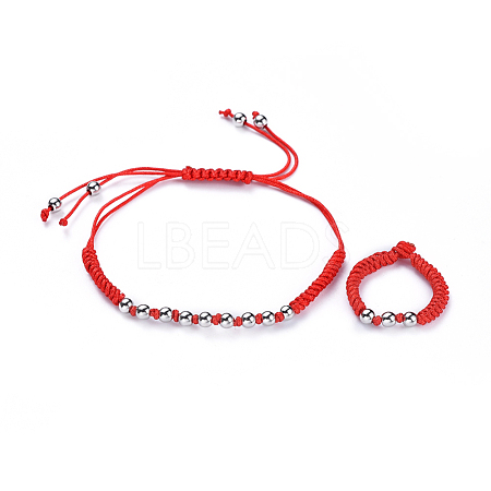 Adjustable Nylon Cord Braided Bead Bracelets and Rings Sets SJEW-JS01029-03-1