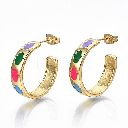 Brass Enamel Stud Earrings EJEW-T014-03G-NF-1