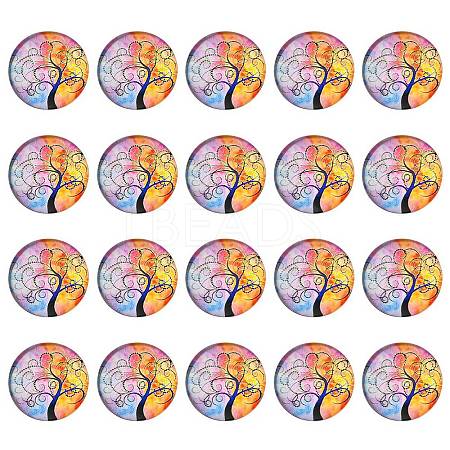 Half Round/Dome Tree Pattern Glass Flatback Cabochons for DIY Projects GGLA-YW0001-14J-1