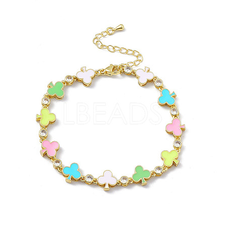 Colorful Enamel Ace & Cubic Zirconia Link Chain Bracelet BJEW-P288-13G-1