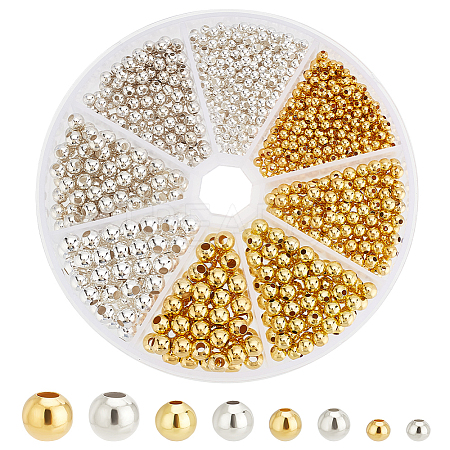   1080Pcs 8 Styles Brass Smooth Round Beads FIND-PH0018-84-1