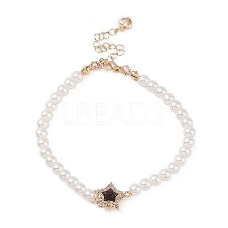 Brass Pave Clear Cubic Zirconia Star Link Chain Bracelets LS-BJEW-M321-01C-1