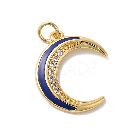 Moon Rack Plating Brass Micro Pave Cubic Zirconia Enamel Pendants KK-G504-06G-06-1