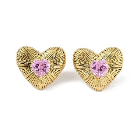 Heart 304 Stainless Steel Pearl Pink Cubic Zirconia Stud Earring for Women EJEW-Z047-05G-01-1