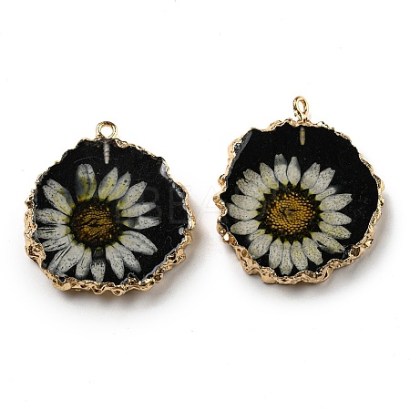 Inner Dried Flower Resin Pendants RESI-P028-02KCG-06-1