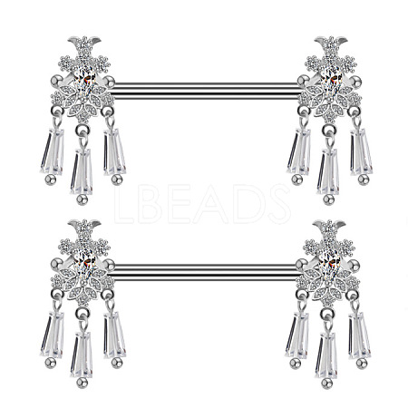 Brass Micro Pave Clear Cubic Zirconia Flower Nipple Barbells WG21F93-03-1