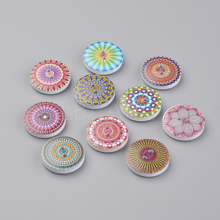 2-Hole Printed Wooden Buttons X-WOOD-S037-016-1