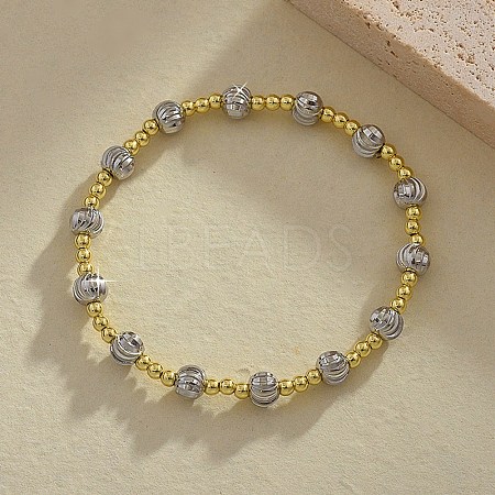Brass Round Beaded Stretch Bracelets for Women Men LS-BJEW-Z129-01GP-1