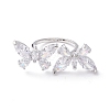 Double Butterfly Clear Cubic Zirconia Cuff Ring RJEW-D117-03P-3