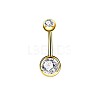 304 Stainless Steel Clear Cubic Zirconia 15 Gauge Round Belly Button Rings WGFD174-02-1