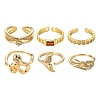6Pcs 6 Styles Adjustable Brass Micro Pave Clear Cubic Zirconia Cuff Rings RJEW-LS0001-21G-2
