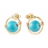 Synthetic Turquoise Round Beads Stud Earrings for Girl Women EJEW-JE04666-05-2