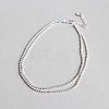 Anti-Tarnish Rhodium Plated 925 Sterling Silver Multi-strand Ball Chain Anklet with Tiny Oval Charm JA190A-1