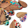  16Pcs 8 Colors Transparent Resin & Walnut Wood Pendants RESI-TA0002-16-3