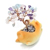 Natural Mixed Gemstone Chips Tree of Life Decorations with Cat Display Decorations DJEW-K025-03C-2