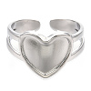 304 Stainless Steel Heart Cuff Rings RJEW-N038-118P-3