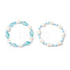 2Pcs 2 Styles Natural Shell & Glass & Glass Seed Beaded Stretch Bracelets Set BJEW-JB12209-2