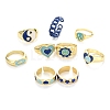 9Pcs 9 Style Alloy Enamel Signet Finger Rings and Cuff Rings Set RJEW-LS0001-58-4