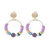 Natural Amethyst & Polymer Clay Beaded Big Ring Dangle Stud Earrings EJEW-TA00075-01-1