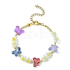 Flower & Butterfly Glass Beaded Bracelet with 304 Stainless Steel Clasps BJEW-JB09585-3
