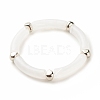 White Acrylic Curved Tube Chunky Stretch Bracelet with CCB Plastic for Women BJEW-JB08126-01-1