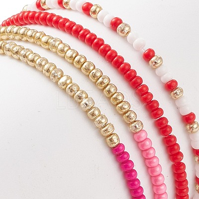 4Pcs 4 Style Heart & Word Kiss Plastic Beaded Stretch Bracelets Set BJEW-JB08699-1