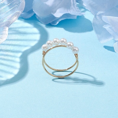 Round Shell Pearl Beaded Ring RJEW-TA00133-1