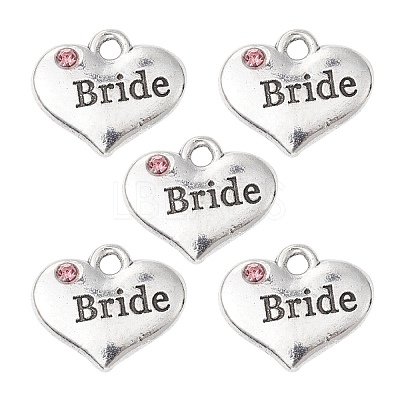 Wedding Theme Antique Silver Tone Tibetan Style Heart with Bride Rhinestone Charms TIBEP-YW0001-37A-1