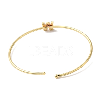 Rack Plating Brass Micro Pave Clear Cubic Zirconia Letter Open Cuff Bangles BJEW-A018-01G-W-1