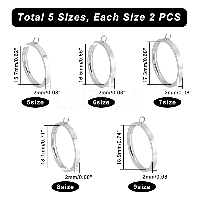 10Pcs 5 Style 304 Stainless Steel Finger Ring Settings STAS-UN0031-53-1