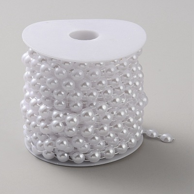 ABS Plastic Pearl Half Round Link Chains CHAC-WH20001-01A-1