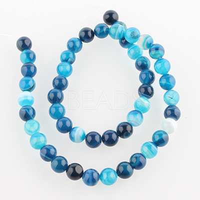 Natural Striped Agate/Banded Agate Round Bead Strands G-E233-07-1