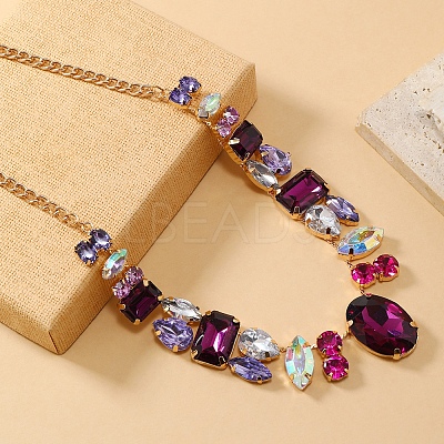 European Vintage Style Alloy Rhinestone Geometric Oval Bib Necklaces for Women FX7886-2-1