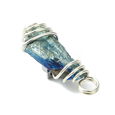 2Pcs Electroplated Natural Quartz Crystal Dyed Copper Wire Wrapped Pendants PALLOY-JF03169-02-1