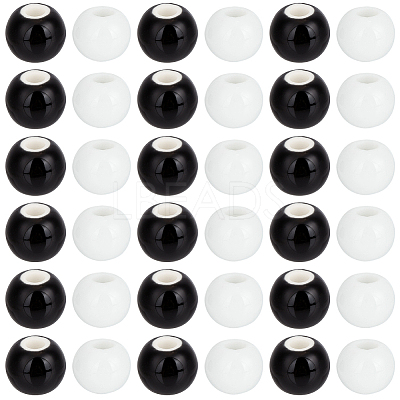 100Pcs 2 Colors Black & White Round Glossy Ceramic Porcelain Beads for Jewelry Making PORC-PA0001-38-1