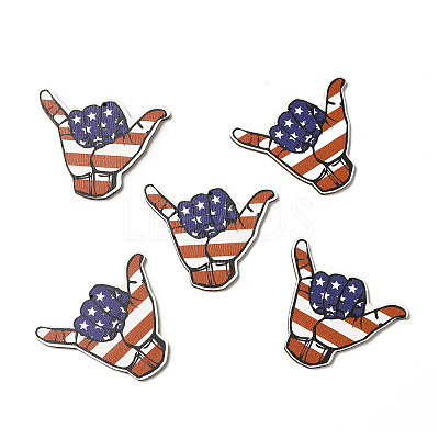 American Flag Theme Single Face Printed Aspen Wood Gesture Big Pendants WOOD-G014-17-1